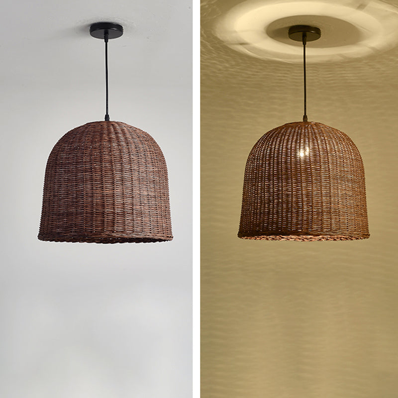 Farmhouse Natural Rattan Pendant Lighting 1-Light  Dining Room Hanging Lamp in Brown