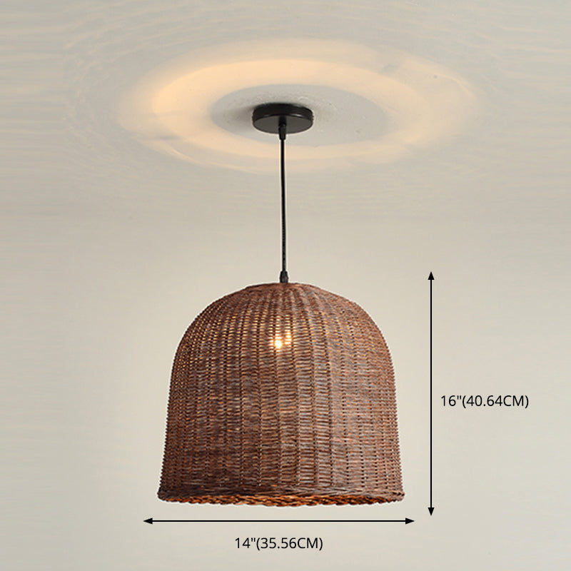 Farmhouse Natural Rattan Pendant Lighting 1-Light  Dining Room Hanging Lamp in Brown