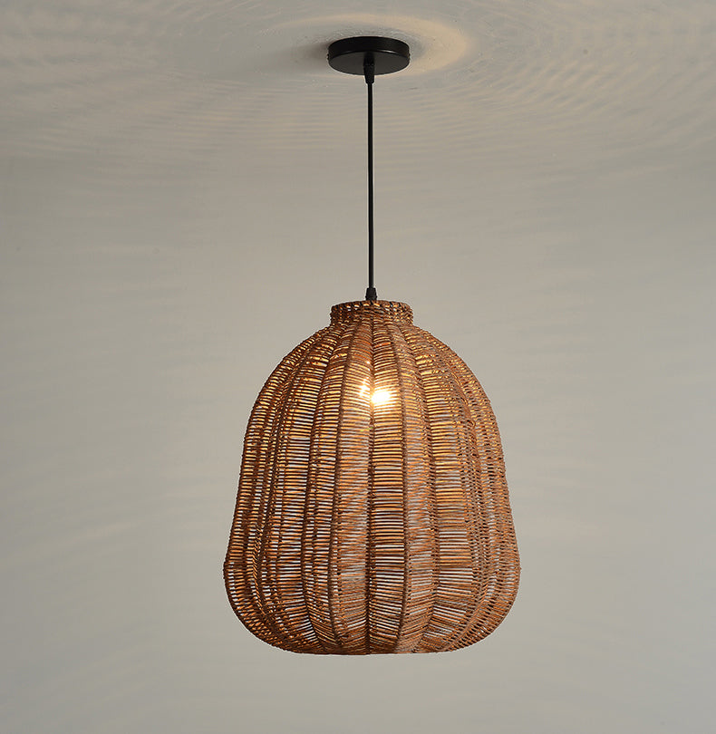 Farmhouse Natural Rattan Pendant Lighting 1-Light  Dining Room Hanging Lamp in Brown