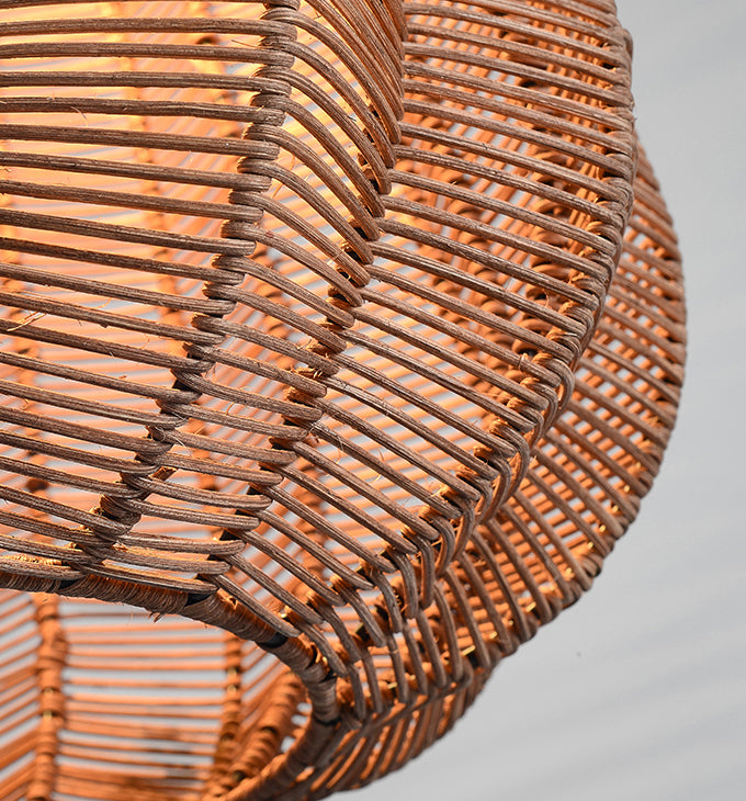 Farmhouse Natural Rattan Pendant Lighting 1-Light  Dining Room Hanging Lamp in Brown