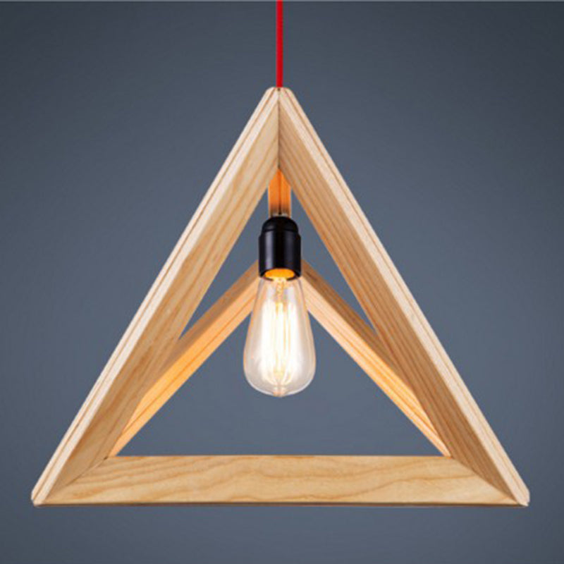Beige houten driehoek hangende licht lichte Noordse moderne stijl 1 lichte restaurant plafond hanglamp