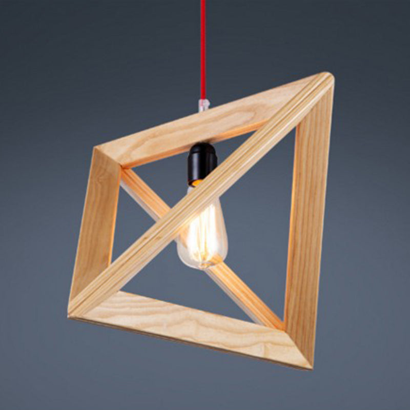 Beige houten driehoek hangende licht lichte Noordse moderne stijl 1 lichte restaurant plafond hanglamp