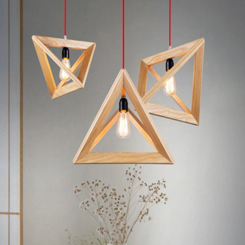 Beige houten driehoek hangende licht lichte Noordse moderne stijl 1 lichte restaurant plafond hanglamp