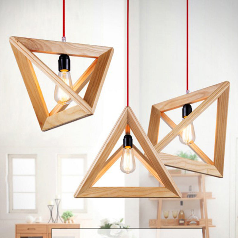 Beige houten driehoek hangende licht lichte Noordse moderne stijl 1 lichte restaurant plafond hanglamp
