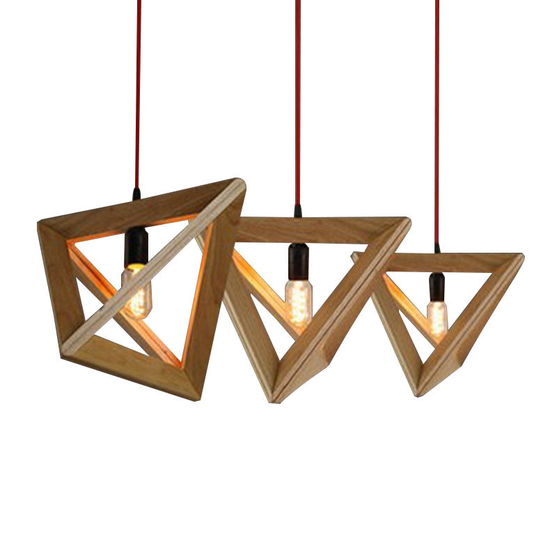 Beige houten driehoek hangende licht lichte Noordse moderne stijl 1 lichte restaurant plafond hanglamp