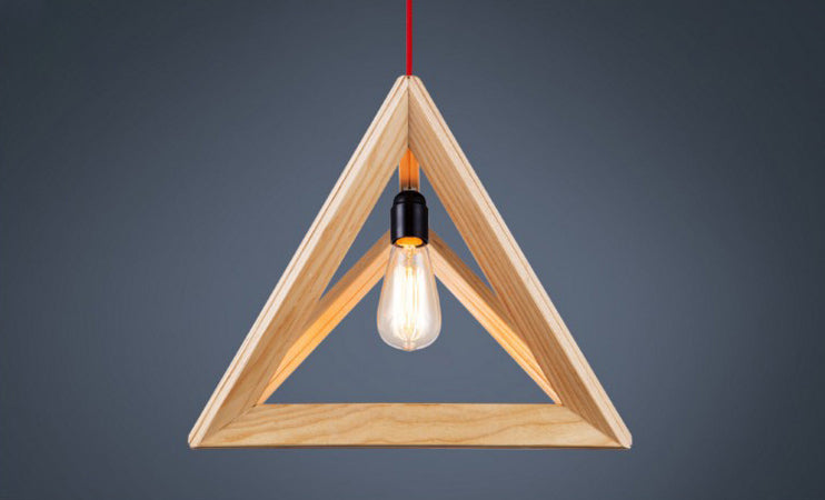 Beige houten driehoek hangende licht lichte Noordse moderne stijl 1 lichte restaurant plafond hanglamp