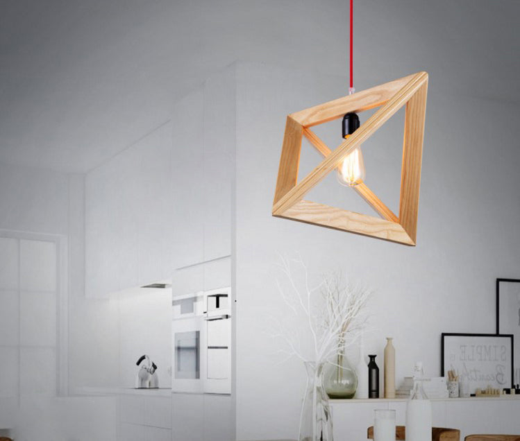 Beige houten driehoek hangende licht lichte Noordse moderne stijl 1 lichte restaurant plafond hanglamp