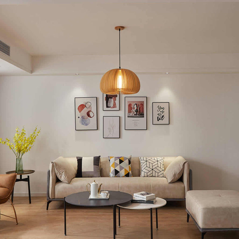 Beige Holzkürbis hängende helle chinesische style 1 leichte Restaurant Decke Anhängerlampe