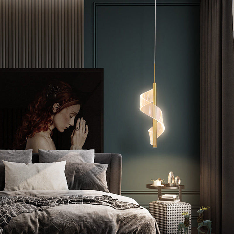 Gouden lineaire vorm led hanglamp moderne minimalistische metalen hanglamp voor woonkamer