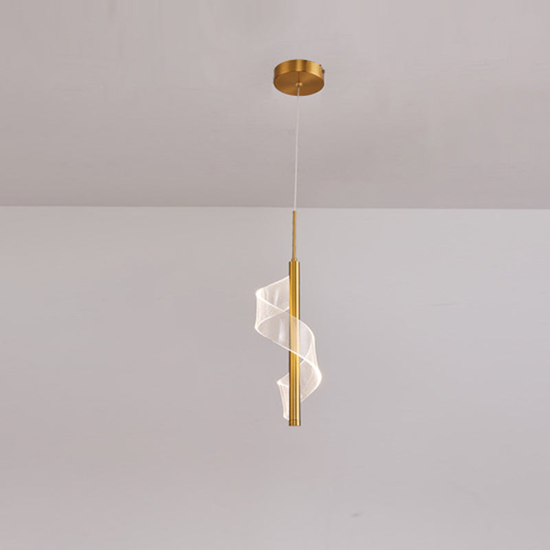 Gouden lineaire vorm led hanglamp moderne minimalistische metalen hanglamp voor woonkamer