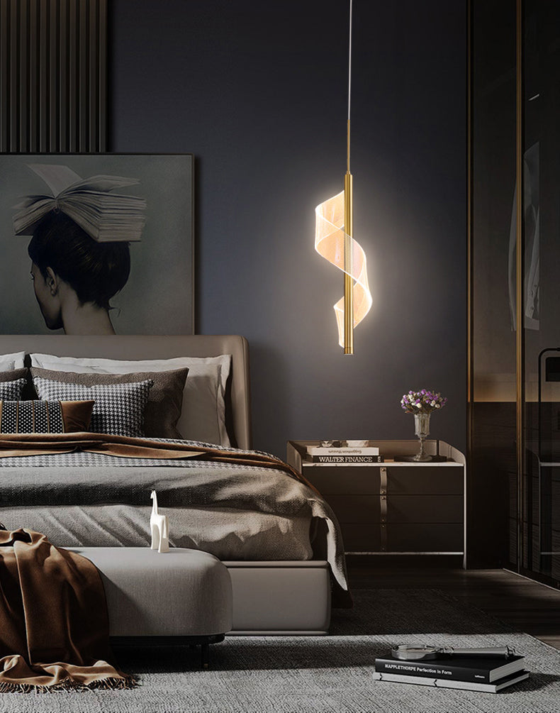 Gouden lineaire vorm led hanglamp moderne minimalistische metalen hanglamp voor woonkamer