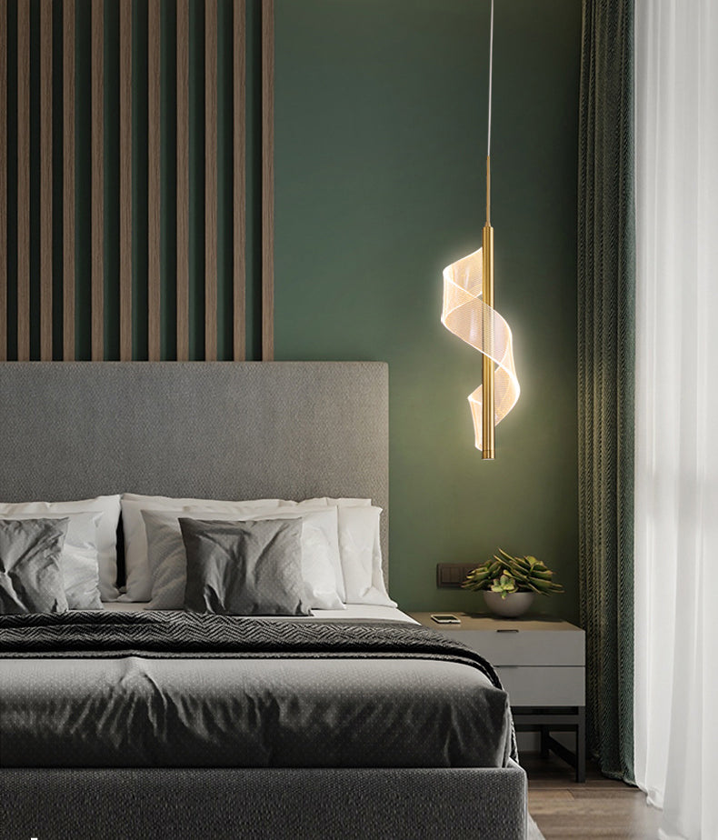 Gouden lineaire vorm led hanglamp moderne minimalistische metalen hanglamp voor woonkamer
