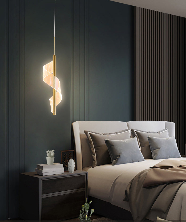 Gouden lineaire vorm led hanglamp moderne minimalistische metalen hanglamp voor woonkamer