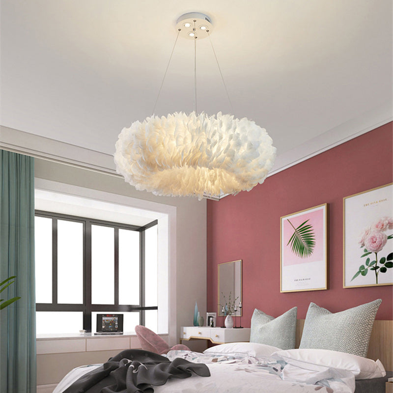 Art Deco Feather Pendant Lighting Modern Nordic Creative Round Hanging Ceiling Light for Bedroom