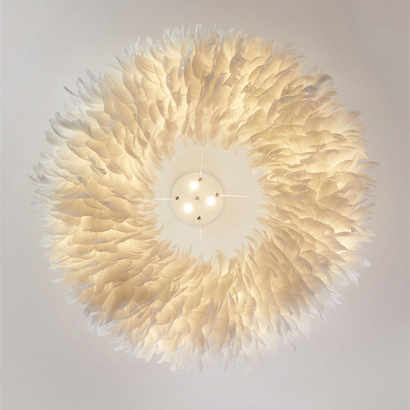 Art Deco Feather Pendant Lighting Modern Nordic Creative Round Hanging Ceiling Light for Bedroom