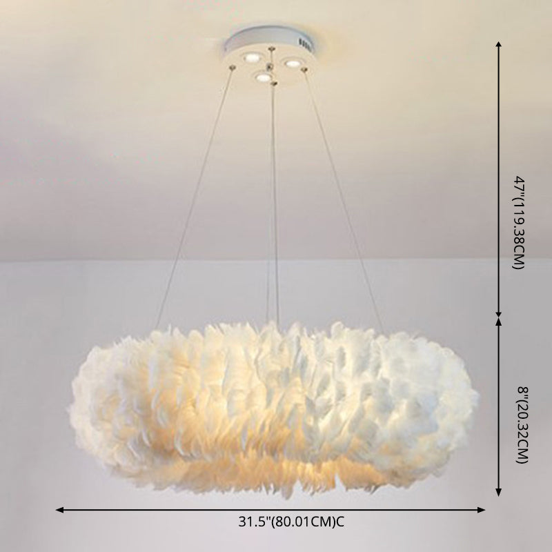 Art Deco Feather Pendant Lighting Modern Nordic Creative Round Hanging Ceiling Light for Bedroom