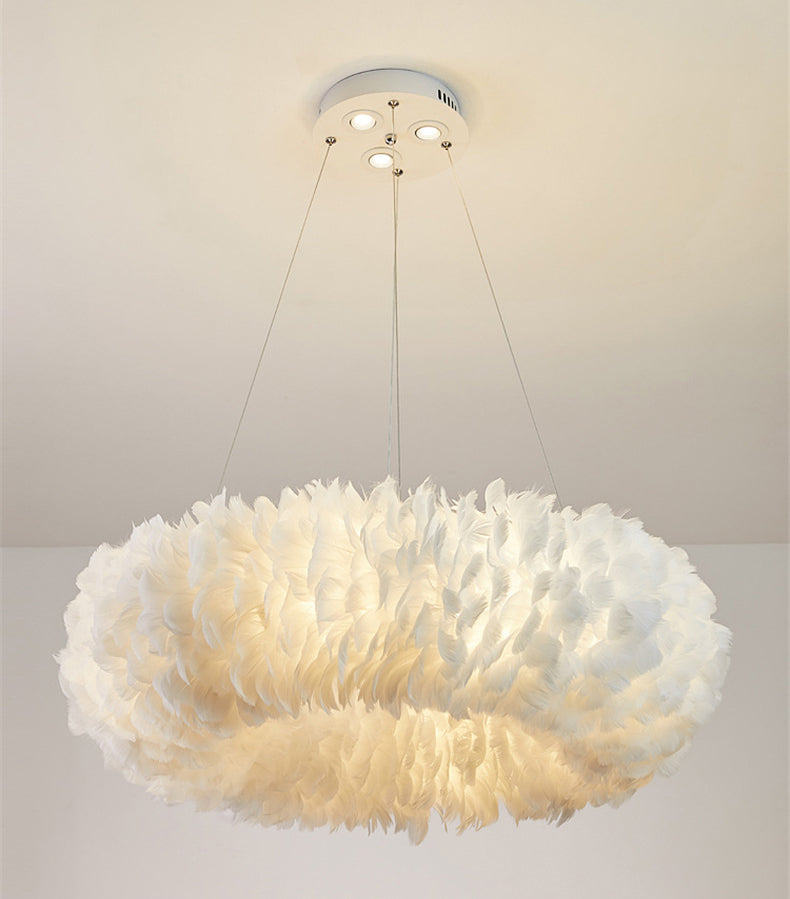 Art Deco Feather Pendant Lighting Modern Nordic Creative Round Hanging Ceiling Light for Bedroom