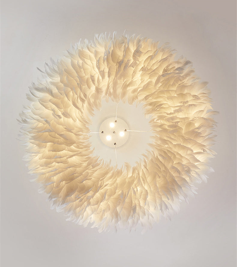 Art Deco Feather Pendant Lighting Modern Nordic Creative Round Hanging Ceiling Light for Bedroom