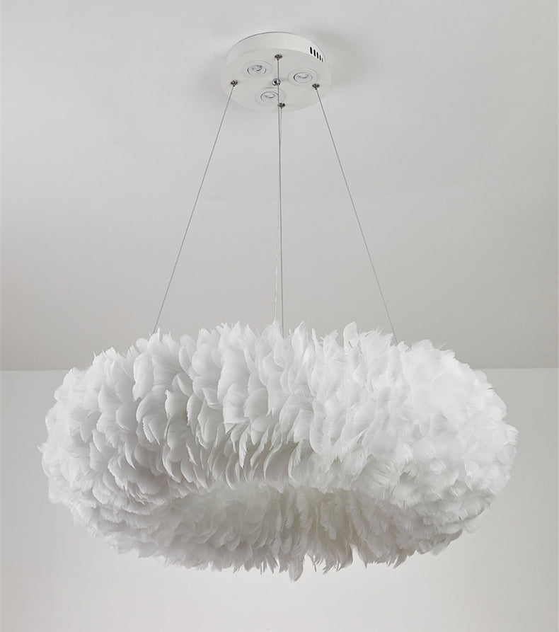 Art Deco Feather Pendant Lighting Modern Nordic Creative Round Hanging Ceiling Light for Bedroom