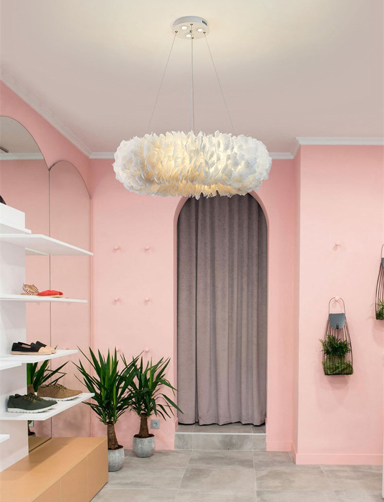 Art déco Feather Pendant Lighting moderne nordique créatif rond rond de plafond plafond pour chambre à coucher