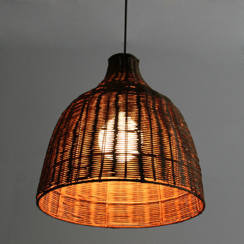 Farmhouse Natural Cloche Bamboo Pendant Lighting 1-Light  Dining Room Hanging Lamp