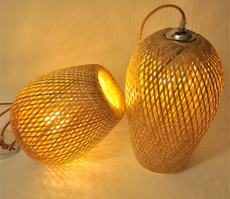 Beige colgante colgante colgante estilo 1 bulbo colgante de bambú para mesa de comedor