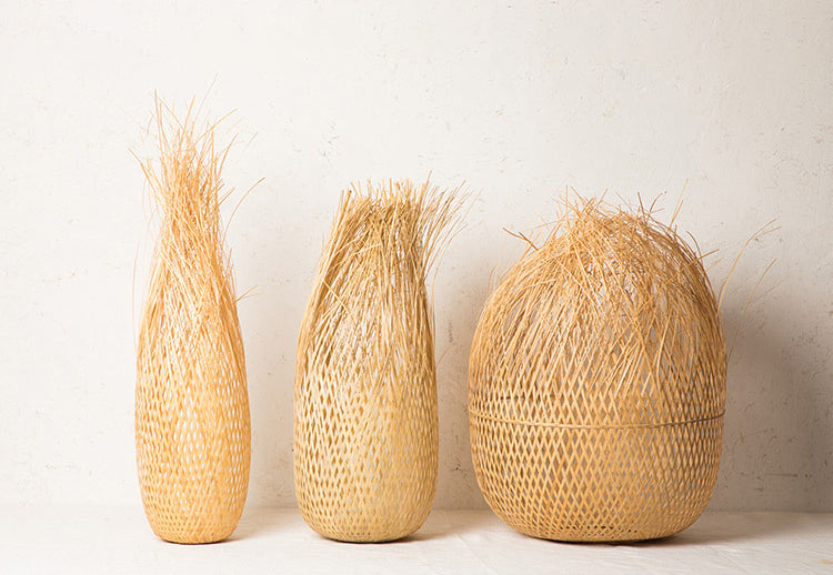 Beige Hand-Woven Pendant Asia Art Deco 1 Bulb Bamboo Hanging Light for Dining Table