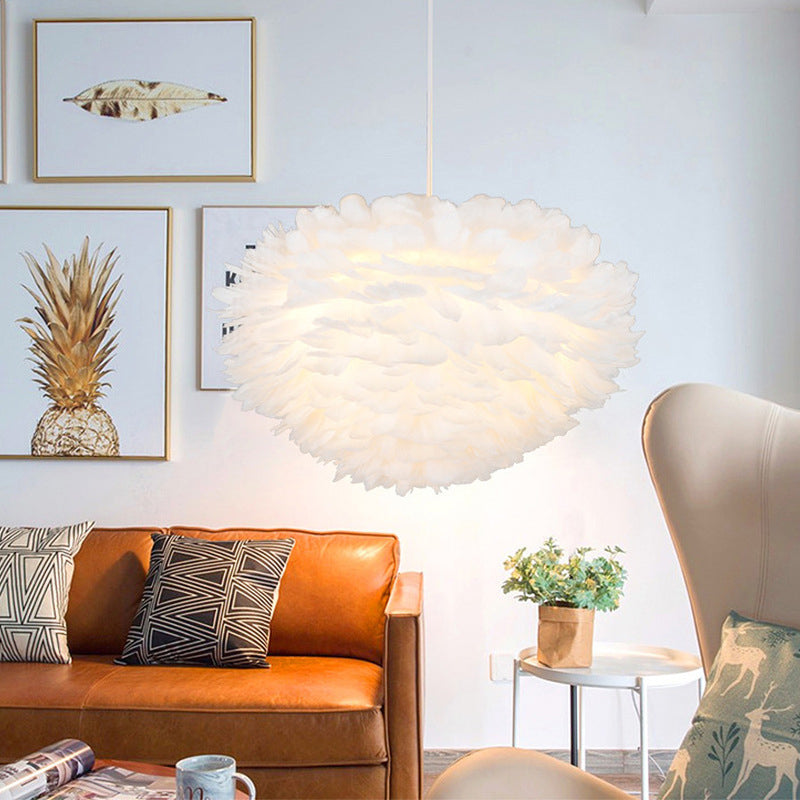Art Deco Feather Pendant Lighting Modern Nordic Creative Globe Hanging Ceiling Light for Bedroom