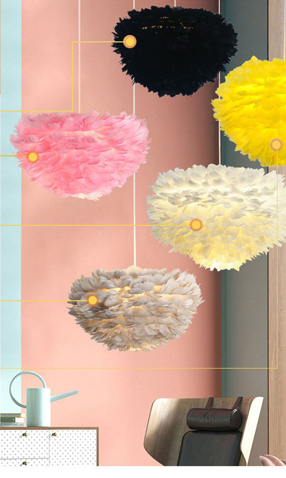 Art Deco Feather Pendant Lighting Modern Nordic Creative Globe Hanging Ceiling Light for Bedroom