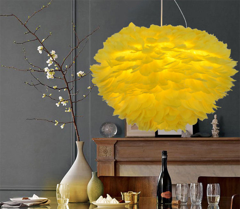 Art Deco Feather Pendant Lighting Modern Nordic Creative Globe Hanging Ceiling Light for Bedroom
