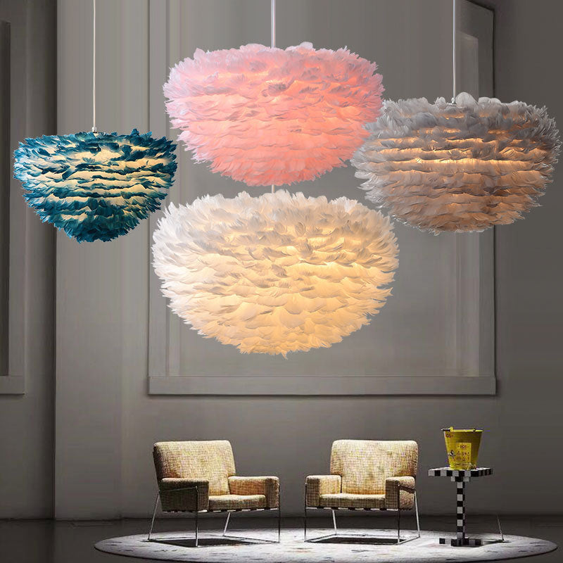 Art Deco Feather Pendant Light Fixtures Modern Creative Globe Hanging Ceiling Light for Bedroom
