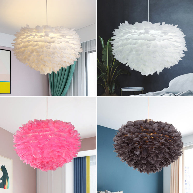 Art Deco Feather Pendant Light Fixtures Modern Creative Globe Hanging Ceiling Light for Bedroom