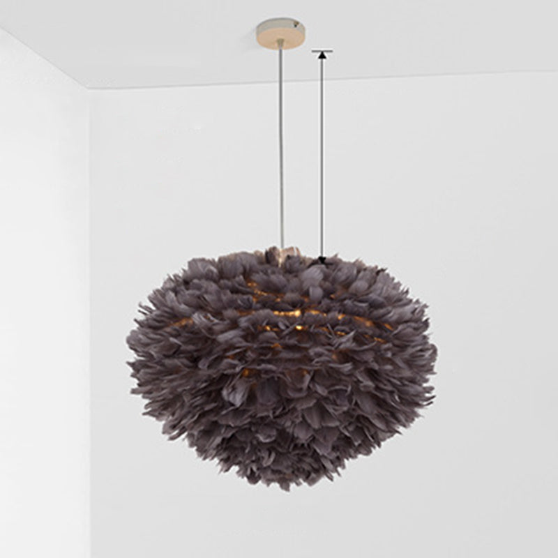 Art Deco Feather Pendant Light Fixtures Modern Creative Globe Hanging Ceiling Light for Bedroom