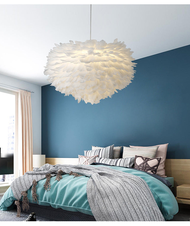 Art Deco Feather Pendant Light Fixtures Modern Creative Globe Hanging Ceiling Light for Bedroom