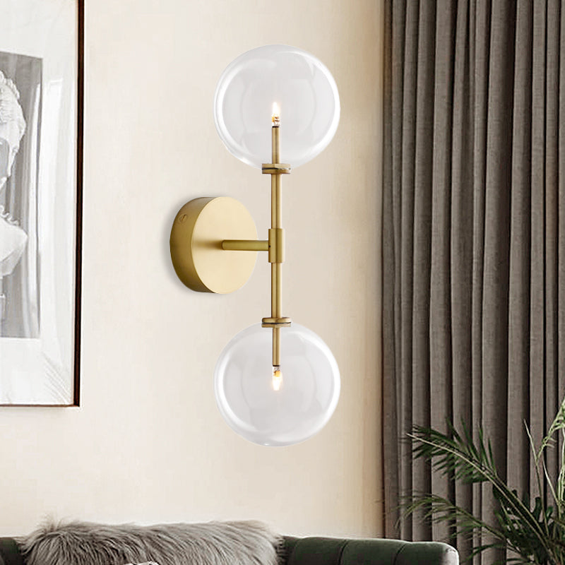 Black/Brass Finish Lever Wall Light Vintage Metallic 2 Bulbs Sconce Light Fixture with Clear/Smoke Grey Glass Shade