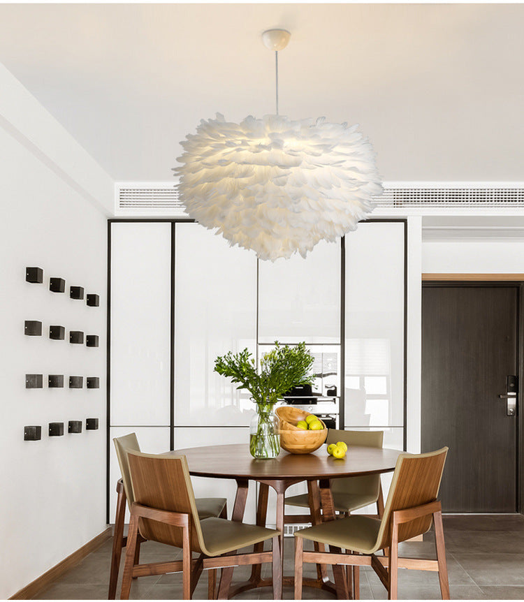 Art Deco Feather Pendant Light Fixtures Modern Creative Globe Hanging Ceiling Light for Bedroom