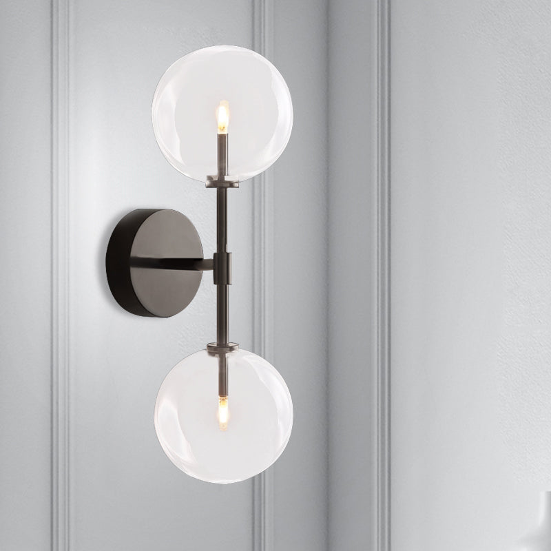 Black/Brass Finish Lever Wall Light Vintage Metallic 2 Bulbs Sconce Light Fixture with Clear/Smoke Grey Glass Shade