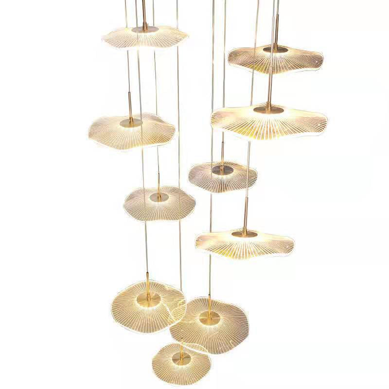 Modern Multiple Lotus Leaf  Shaped Shade Pendant Light  Acrylic Long Hanging Lamp  for Living Room