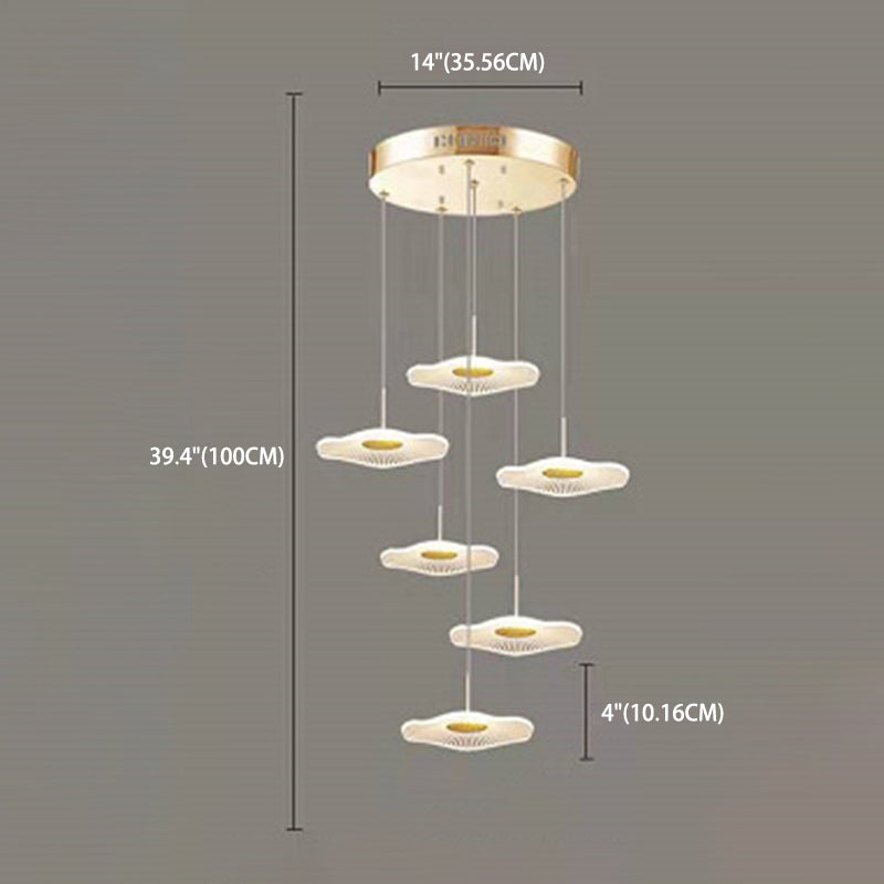 Modern Multiple Lotus Leaf  Shaped Shade Pendant Light  Acrylic Long Hanging Lamp  for Living Room