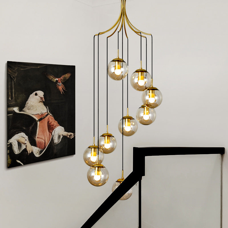 Modern Minimalist  Multiple Globe Shade Pendant Light  Glass Long Hanging Lamp  for Living Room