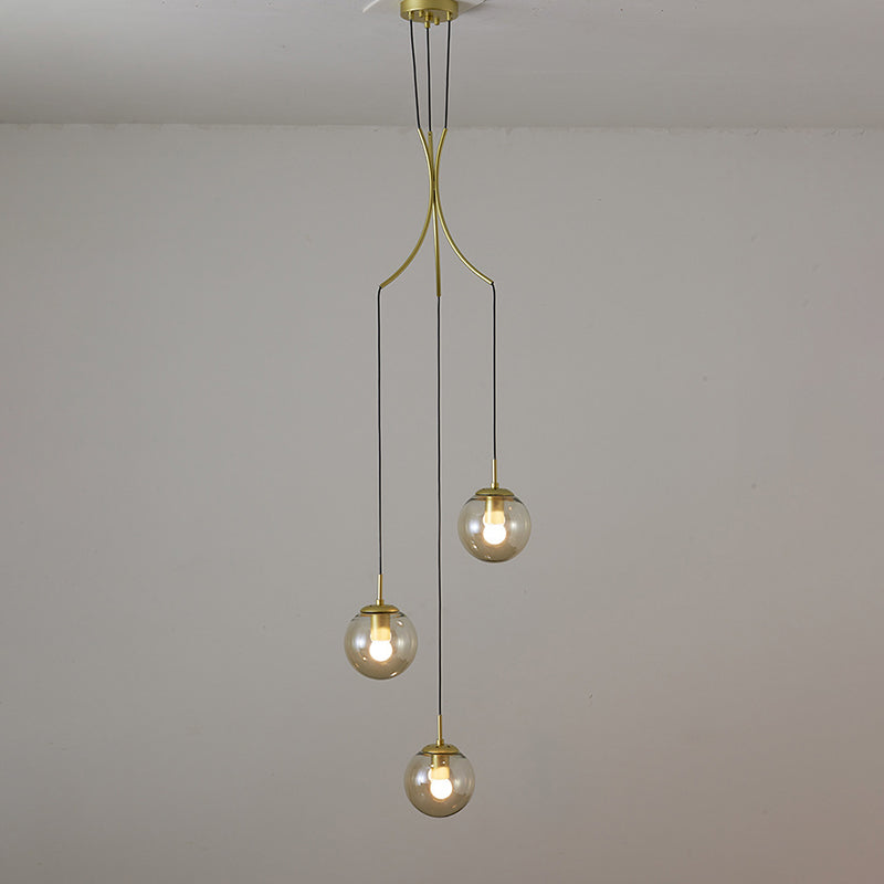 Modern Minimalist  Multiple Globe Shade Pendant Light  Glass Long Hanging Lamp  for Living Room