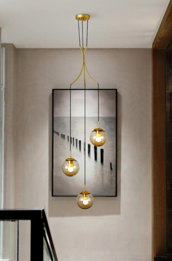 Modern Minimalist  Multiple Globe Shade Pendant Light  Glass Long Hanging Lamp  for Living Room