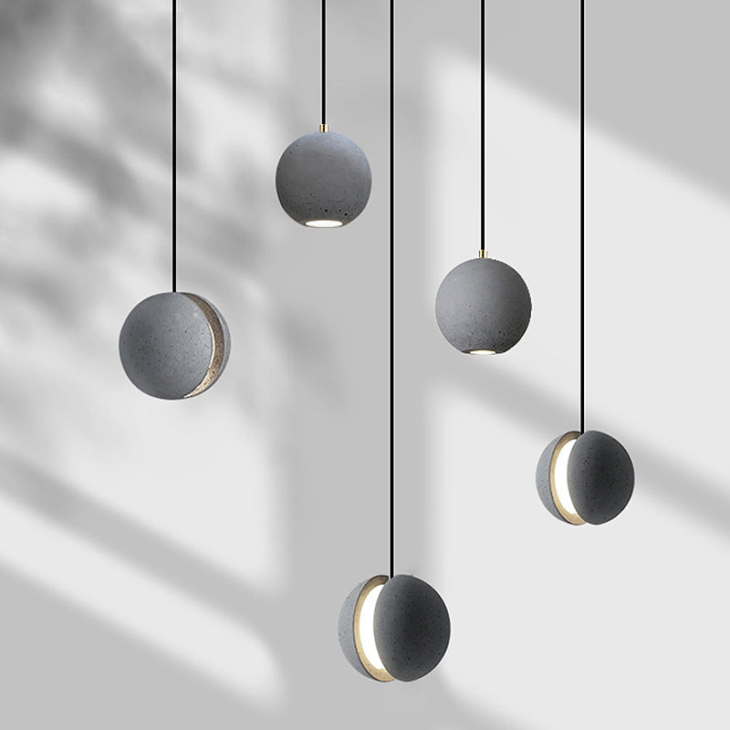 Grey Spherical Shape Pendant Lamp Modern Minimalist Cement Hanging Lamp for Living Room