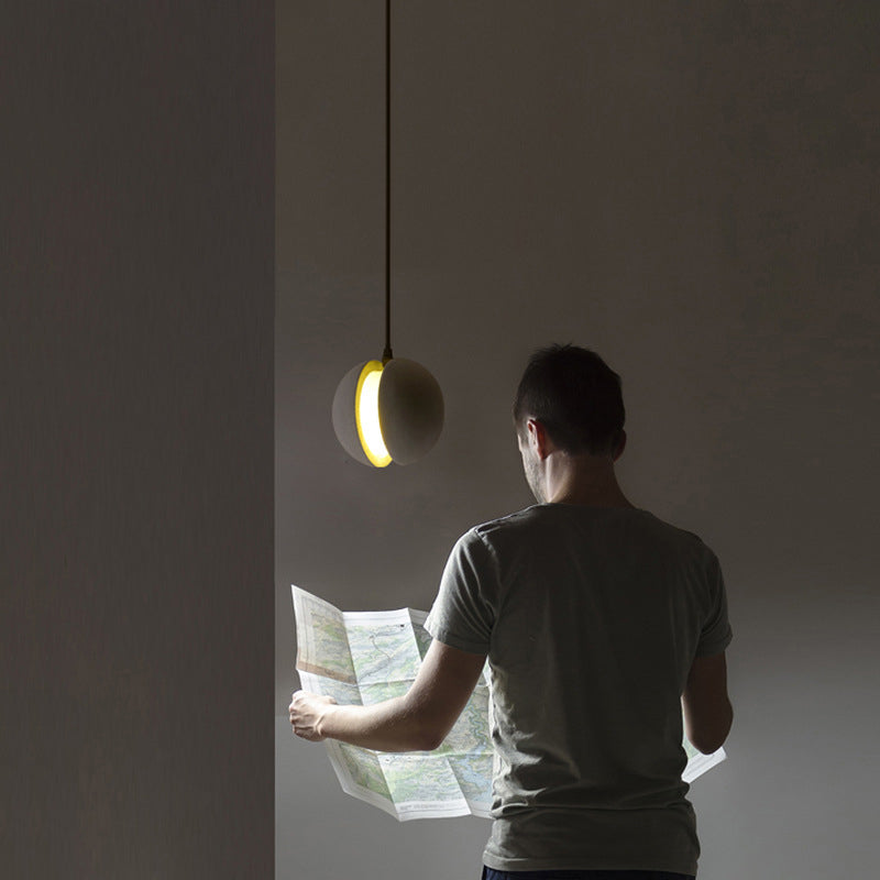 Grey Spherical Shape Pendant Lamp Modern Minimalist Cement Hanging Lamp for Living Room