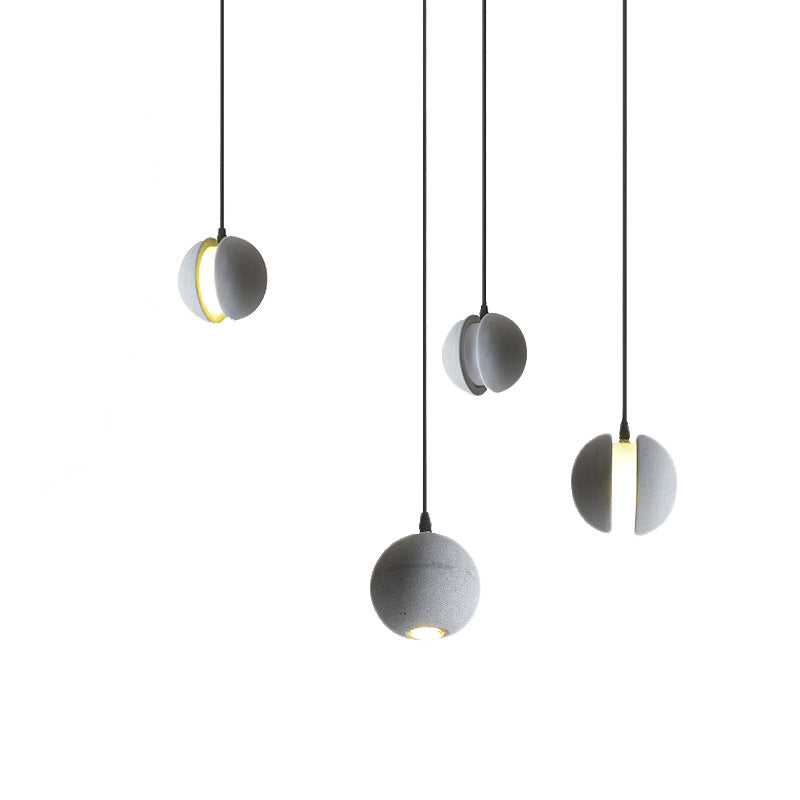 Grey Spherical Shape Pendant Lamp Modern Minimalist Cement Hanging Lamp for Living Room