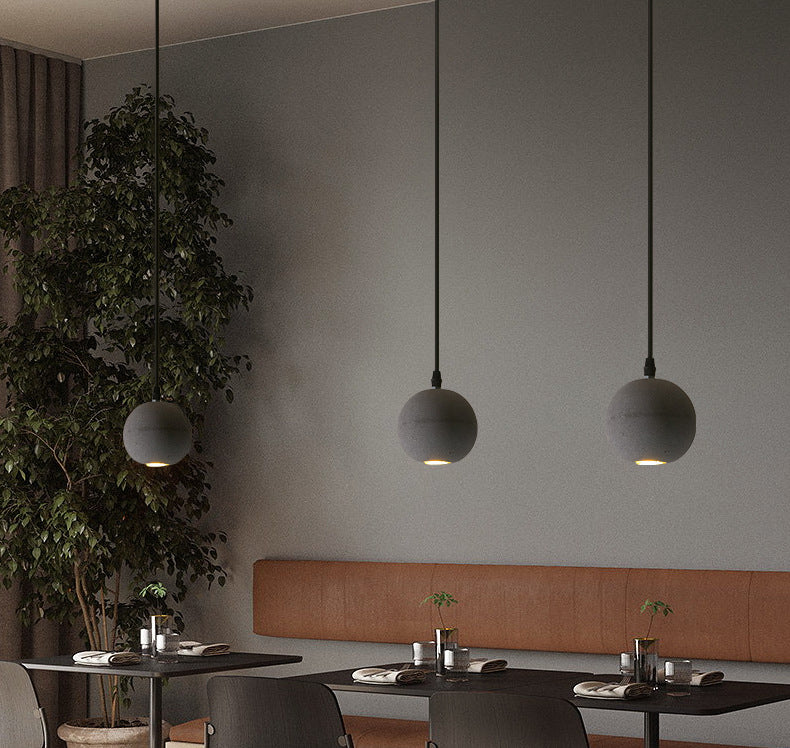 Grey Spherical Shape Pendant Lamp Modern Minimalist Cement Hanging Lamp for Living Room