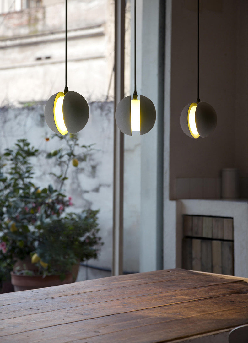 Grey Spherical Shape Pendant Lamp Modern Minimalist Cement Hanging Lamp for Living Room