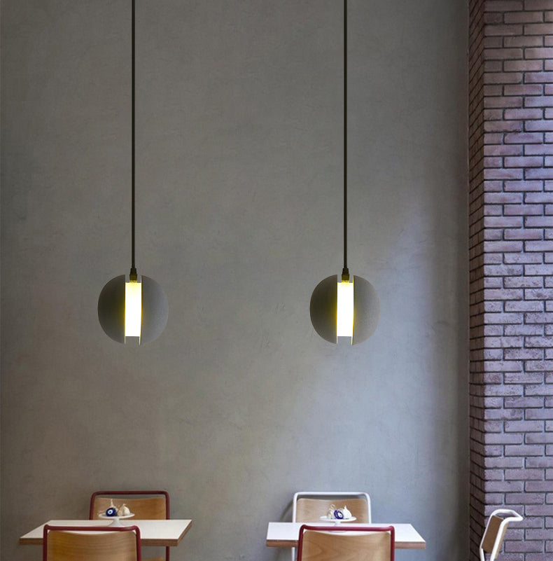 Grey Spherical Shape Pendant Lamp Modern Minimalist Cement Hanging Lamp for Living Room