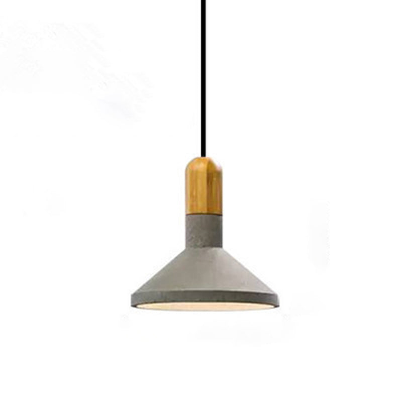 Tapered Cement Hanging Light Nordic Style 1 Light  Restaurant Ceiling Pendant Lamp  with Wooden Top