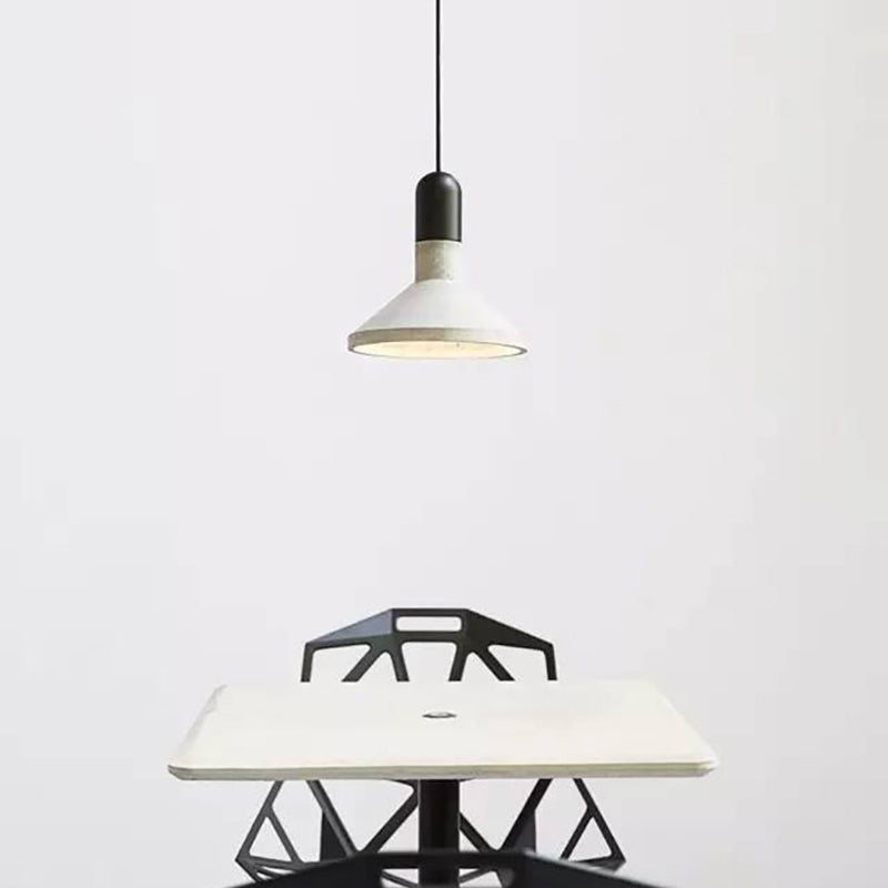 Tapered Cement Hanging Light Nordic Style 1 Light  Restaurant Ceiling Pendant Lamp  with Wooden Top